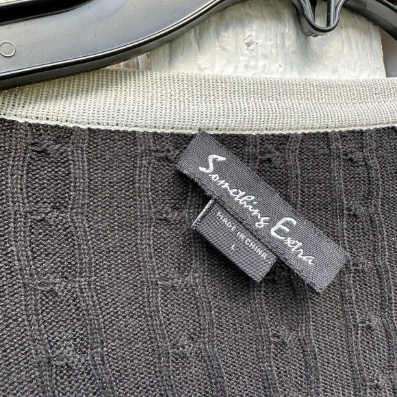 Something Extra Black Button Silk Cotton Cable Knit Cardigan Women's Size Large - Picture 3 of 5